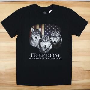FREEDOM American Way T-Shirt (S) Pop Tees Marvel Funko Cotton NEW Wolf Flag